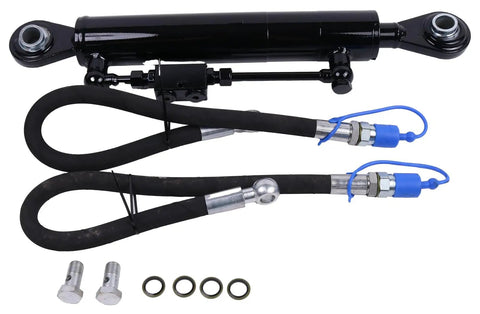 Heavy Duty Hydraulic Top Link Cat 2 2 With Locking Block Includes Two Hoses And Two Way Check Valve Extends From About Twenty Two And Three Eighths Inches To About Thirty Three And One Half Inches Compatible With Tractors And Excavators, black cylinder and hoses