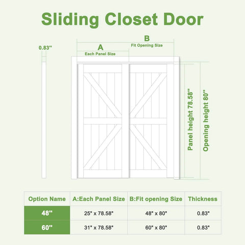 Diagram of 60 Inch By 80 Inch Sliding Closet Door Set With Double 31 Inch Panels 5 Lite Frosted Glass 4mm Tempered Glass dimensions.