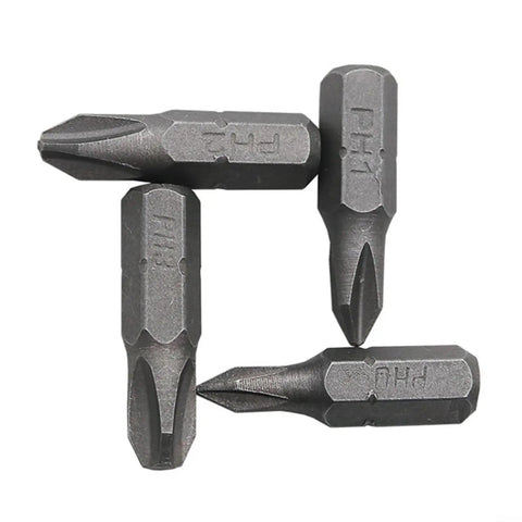Top Notch 33 Piece Screwdriver Bit Set With Magnetic Extension Holder And Quick Release Driver Tools Made From Tough Chrome Vanadium Steel To Handle Tamper Star Torx Hex Socket Jobs For Serious Home Repairs And DIY Projects Without Losing Any Grit Or. close-up of four chrome vanadium PH1 screwdriver bits