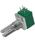 Close-up of a Ten Pack B50K 6 Pin Dual Linear Rotary Seal Potentiometer with 15mm shaft for amplifiers and DIY audio projects.