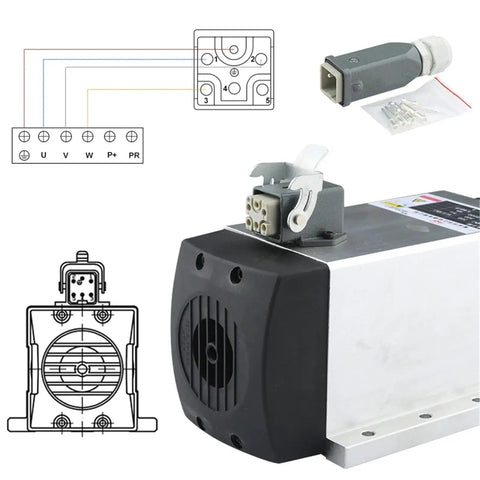 Works Like A Charm 3.0KW Cnc Router Spindle Motor Air Cooled Assembly with ER20 connection and wiring diagram detail.