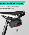 Compact Under Seat Cycling Saddle Bag For Road Bikes With Easy Access Zipper Keeps Your Ride Clutter Free Durable Water Resistant Storage Lightweight Secure Mount Handy On The Go For Essentials mounted under a bike seat