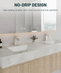 Brushed Nickel Sleek Waterfall Bathroom Faucet With Single Handle For One Hole Sink Brass Modern Commercial Faucet With Pop Up Drain And Supply Line Included on a marble countertop