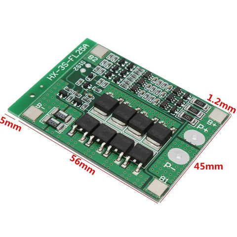 Two Pack Heavy Duty Three Series Lithium Ion Protection Board For 11.1 To 12.6 Volt Packs Pushing 25 Amp Draw, green PCB layout.