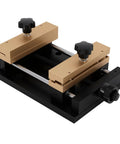 Double Track Aluminum Laser Cutting Clamp For Engraving Anodized Gold Thin Sheet Holder 4.72x4.72 Inch Clamping Range Quick Setup Shop Ready Pro Grade For Laser Marking Machine Fixture, double-track clamp with black base and gold rails