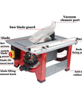 Slick Portable Bench Top Table Saw With Killer 4800 Rpm Motor Cuts Clean Fast For Easy Woodworking Setup showing detailed components and safety features.