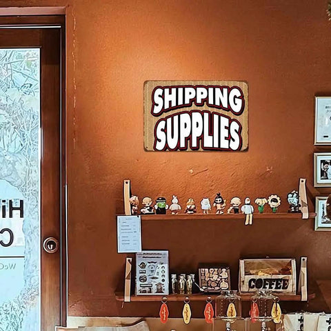 Twelve By Eight Inch Aluminum Sign For Shipping Supplies Durable Metal Wall Decor Warping And Cracking Resistant Heavy Duty Office And Warehouse Signage Perfect For Shipping Station Notices Labels And Quick Reference on brown wall