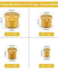 Diagram showing dimensions of Heavy Duty Brass Hex Pipe Plug Fittings Kit, 24 Pieces, NPT sizes 1/8 to 1/2 inch for plumbing