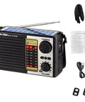 Solar Portable FM AM SW Radio Bluetooth Speaker MP3 Player With Rechargeable Battery LED Flashlight All In One Dual Speakers