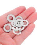 Stainless Steel Door Knob Spindle Repair Kit With Flat Washers And Anti Loosening Shims For Home And Office 100 Pack Corrosion Resistant Heavy Duty Door Handle Stabilizers Extend Life, washers in hand