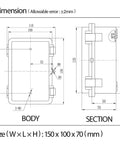 ABS Plastic IP65 Dustproof Waterproof Junction Box With Hinged Shell And Clear PC Cover Gray 5.9 X 3.9 X 2.8 Inches technical drawing