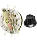 2 Pole 2 Position Band Selector Rotary Switch With Knob, 1 Deck, 6mm Shaft, 9.7mm Mount Hole, 6 Pins, shown with black knob