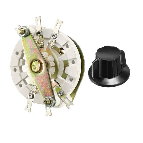 2 Pole 2 Position Band Selector Rotary Switch With Knob, 1 Deck, 6mm Shaft, 9.7mm Mount Hole, 6 Pins, shown with black knob