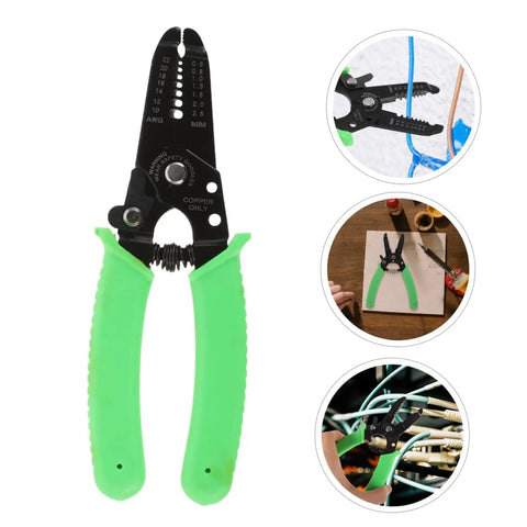 Portable Wire Stripper Pliers With Soft Grips rapidly strips copper jacketing, featuring a green soft grip design and steel body.