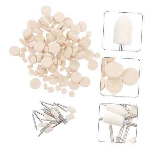 Wool Felt Polishing Wheel Set With Mandrel Handle, 120 Pcs Buffing Wheels For Rotary Tool, ideal for metal and automotive finishing.