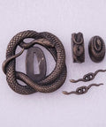 Koshirae Tsuba Fuchi Kashira Menuki Set for Samurai Swords Dope Alloy Guard and Handle Caps Fit 68 85 Size on white background