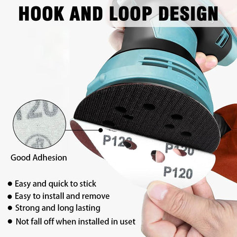 52-pack 5-inch round hook-and-loop sanding discs with mixed grits for random orbital sander