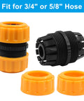 Garden Hose Repair Kit With 5/8 And 3/4 Inch Fittings, Quick Connect Hose Connectors For Leaks And Extender shown in orange and black