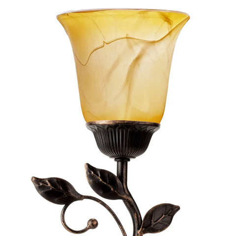 Amber Glass Lampshade Replacement For Industrial Table Lamps, One And Five Eighths Inch Fitter, Warm Vintage Glow on metal fixture.