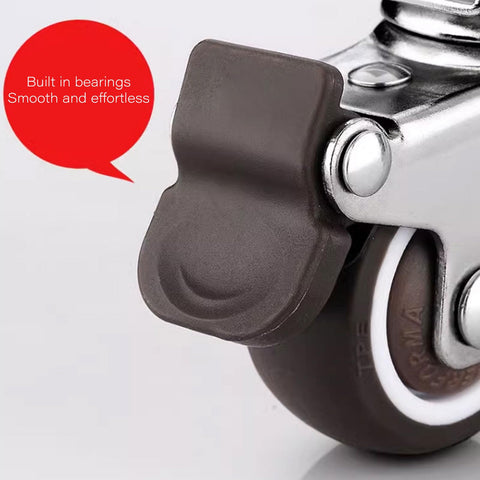 Close-up of Beefy 4 Pack Heavy Duty Furniture Wheel Castors 1 Inch Swivel Casters With Safe Brake, rubber tread and iron core.