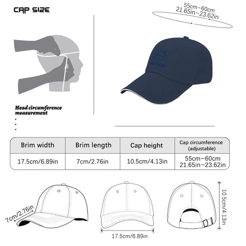 Size chart and design of Everyday Adjustable Womens Cap With Breathable Band Cool Casual Hat For Sports And Outdoor Fun Always Fresh Vibe And Easy Style Perfect Gift For Nature Lovers And Friends