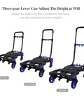 Oyoest folding hand truck set with retractable handles and blue accents; three 27/31.5/36-inch models.