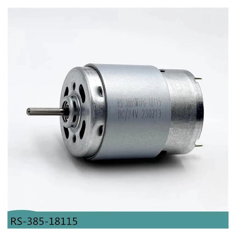 Rock Solid 385 Series DC Electric Motor 12V 18V 24V Multi Volt with 28MM shaft visible in high torque design.