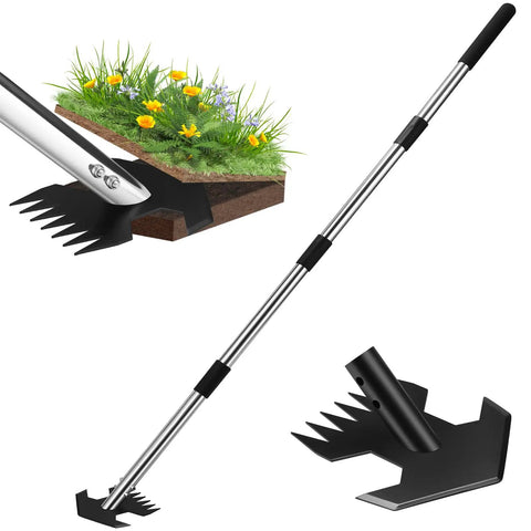 Rocket Shaped One Hand Garden Hoe For Weeding Adjustable 30 To 60 Inch Steel Handle Dual Use Hula Hoe with Sharp Edges and Teeth
