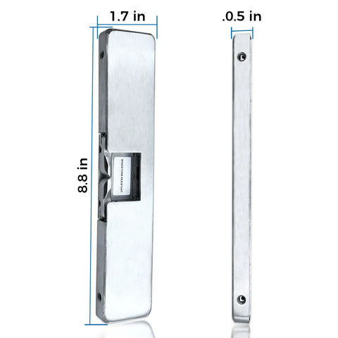 Replacement Electric Strike For 9400 Series Stainless Steel Slim Surface Mounted Switchable Fail Safe Or Fail Secure Works With Rim Exit Devices Up To Half Inch Latchbolt Ideal For Commercial Door Access Control