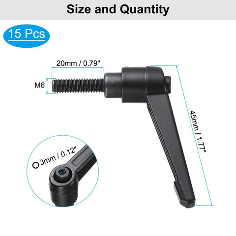 15 Pcs Lever Adjustable Handles M6 X 20mm Male Thread Level Clamping Handles Hand Stud Knobs Rotating Screw Handles