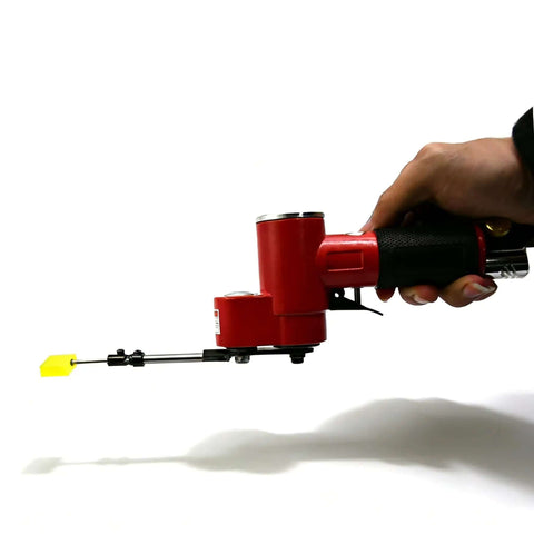 90 Degree Pneumatic Polisher Kit With Reciprocating Air Grinder Sander And 5 Rubber Buffing Heads shown in hand for precision work
