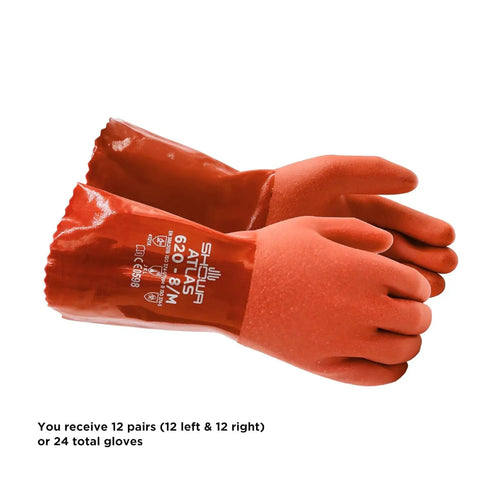 Double Dipped PVC Chemical Resistant Gloves With Rugged Grip And Seamless Cotton Liner 12 Inch Length Latex Free Orange Small Size 12 Pack