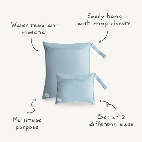 Water Resistant Wet Bags Set Of 2 For Baby Gear And Travel On The Go Large And Small Reusable Storage Pouches With Zippered Pockets
