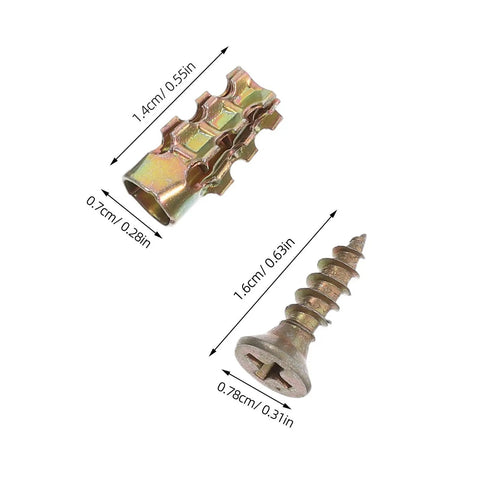 Cabinet Hinge Repair Kit 6x14mm For Kitchen Cupboards With 50 Sets And Rugged Metal Screws, 6x14mm screw sleeve and hinge repair screw with dimensions