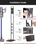 Installation guide for Vacuum Stand For Dyson V15 V11 V10 V8 V7 V6 Handheld Cordless Vacuums showing assembly steps.