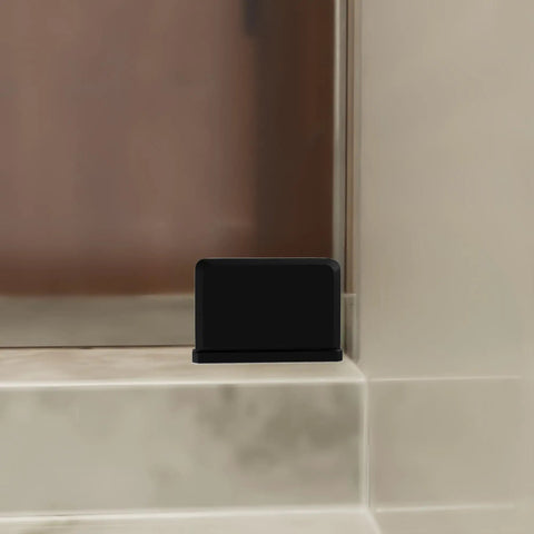 Top Or Bottom Mount Pivot Shower Hinge In Brass With Matte Black Finish, Four And Three Quarters Inch Length And Three And One Quarter Inch