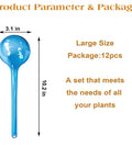 12 Pack Large Plant Watering Globes Self Watering Bulbs For Indoor And Outdoor Pots Refillable Transparent Plastic Garden Watering Devices For Easy Hassle Free Plant Care While Youre Away, showing large blue globe with dimensions