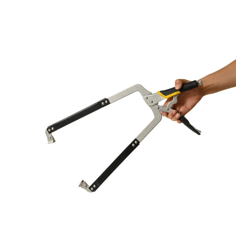Heavy Duty 22 Inch Locking C Clamp With Swivel Pads For Woodworking And Welding Projects One Hand Operation Easy Release And Secure Soft Rubber Grip Durable Alloy Steel Construction For Long Lasting Use, in hand