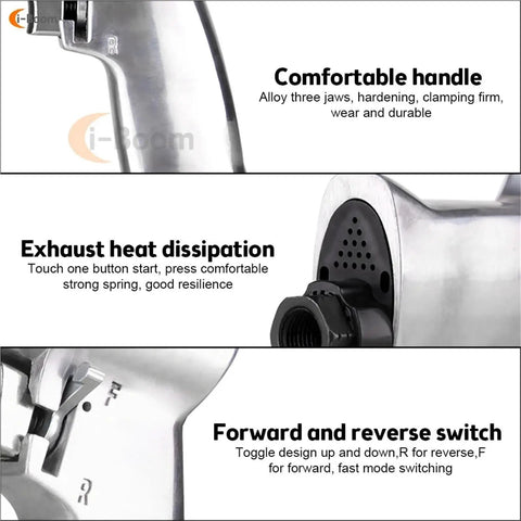 Beast 3/8 Inch Pistol Grip Pneumatic Drill with 1/4 NPT Connection features comfortable handle with alloy jaws and heat dissipation.
