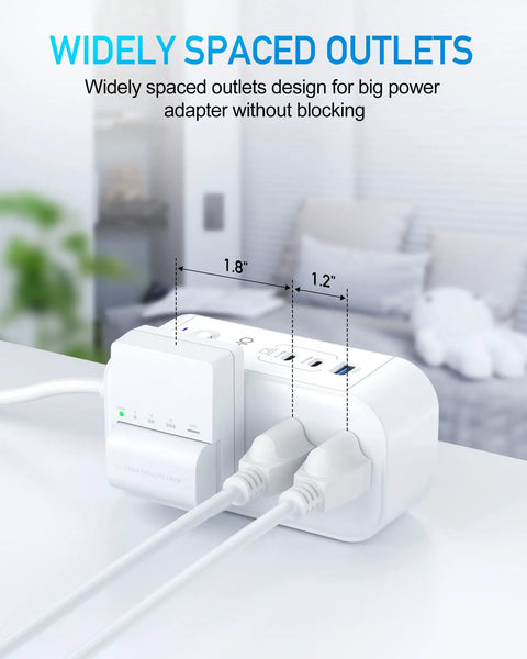10FT Surge Protector Power Strip With 65W USB C PD And 30W USB C Fast Charging 6 Outlets And 3 USB Ports Flat Plug For Desk Wall Mount Overload Protection Ideal For Dorm And Home Office And Travel