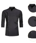 Heavy Duty Chef Coat With Chest And Sleeve Pocket Plus Hella Breathable Fabric That Keeps You Cool In The Heat, black chef jacket with pockets.