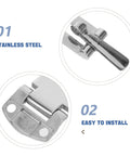 Stainless steel toolbox buckle lock with anti-rattle mechanism; two close-up views.