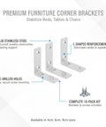 Beefy Heavy Duty L Shaped Corner Brackets Set Of 10 With Screws For Bed Frames Tables And Chairs Rust Resistant Stainless Steel