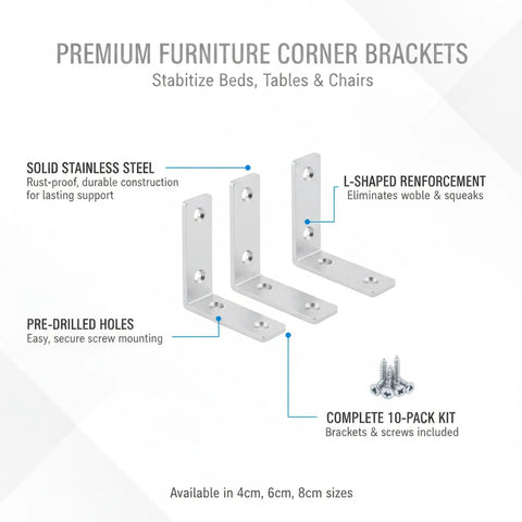 Beefy Heavy Duty L Shaped Corner Brackets Set Of 10 With Screws For Bed Frames Tables And Chairs Rust Resistant Stainless Steel