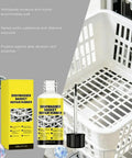Slick Dishwasher Rack Repair Coating 30 Ml White Touch Up Paint with brush and yellow packaging next to a dishwasher basket.