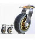 Top Shelf Eight Inch Swivel Casters Featuring Hella Smooth Silent Rubber Treads And Heavy Duty Steering Locking Brakes close-up view.