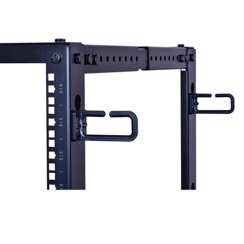 Heavy Duty 25U Open Frame Server Rack With Smooth Rolling Caster Wheels And Adjustable Depth Built Like A Tank From Cold Rolled Steel For Zero Hassle Network Gear Mounting And Quick Shop Transfers