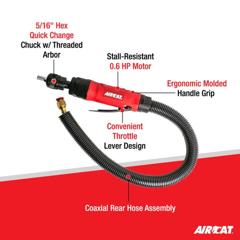 Beefy Low Speed Tire Buffer 0.6 HP 2600 RPM With Coaxial Rear Hose Threaded Arbor Easy Throttle Lever Stall-Resistant Ergonomic Grip