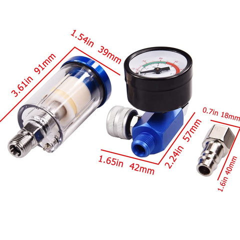 Quarter Inch Air Compressor Oil Water Separator For Spray Gun And Inline Filter With Regulator Gauge, dismantled view