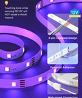 Smart LED Strip Lights 32.8ft RGB WiFi With HomeKit Siri Alexa Google Assistant And SmartThings App Control shown with cuttable design, adhesion, and connectors.